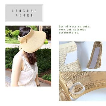 Casquette de plage en paille de bambou, élégante, elle se plie sans se déformer.