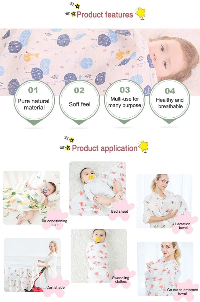 Grande quadrato (120 x 120cm) di mussola di bambù, leggero e super elegante! Diversi modelli tra cui scegliere