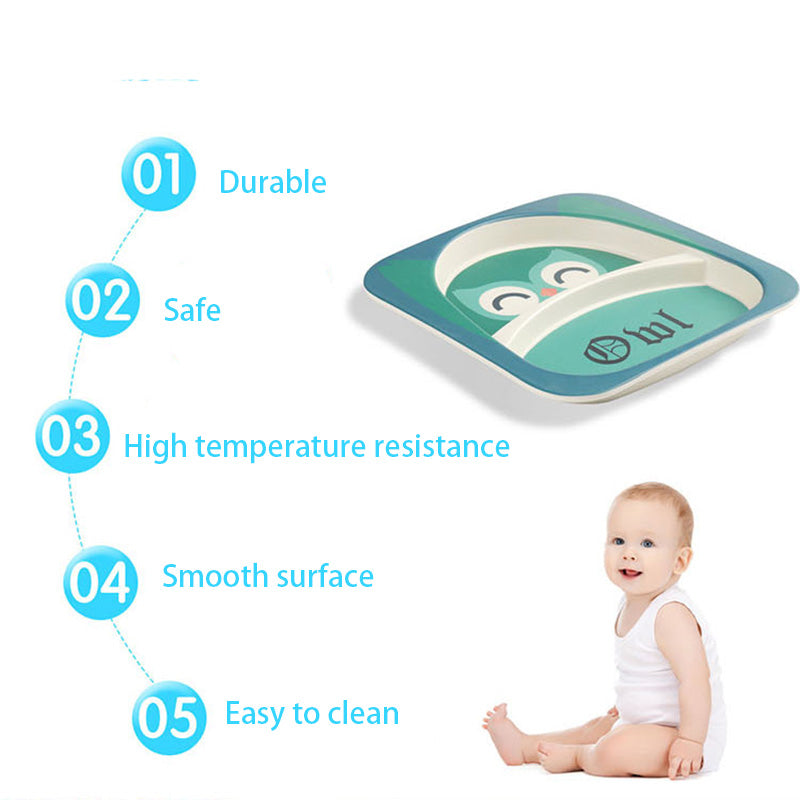Piatti per bambini in fibra di bambù, 3 modelli adorabili. 100% biodegradabile.