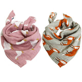 Lot de 2 gazes ultra-douces, 60x60cm, aux adorables motifs tendances.