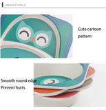 Set of baby dishes made of bamboo fibers, 3 adorable patterns. 100 % biodegradable.